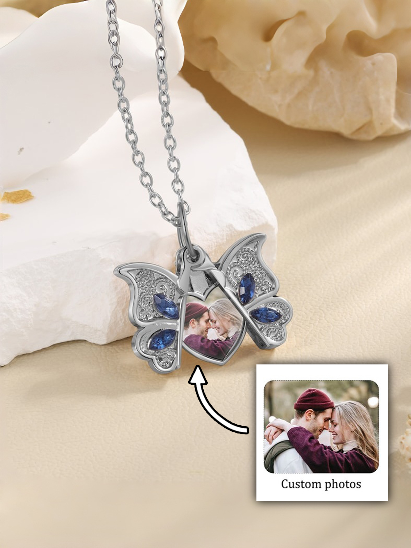 Custom Butterfly Photo Locket Necklace